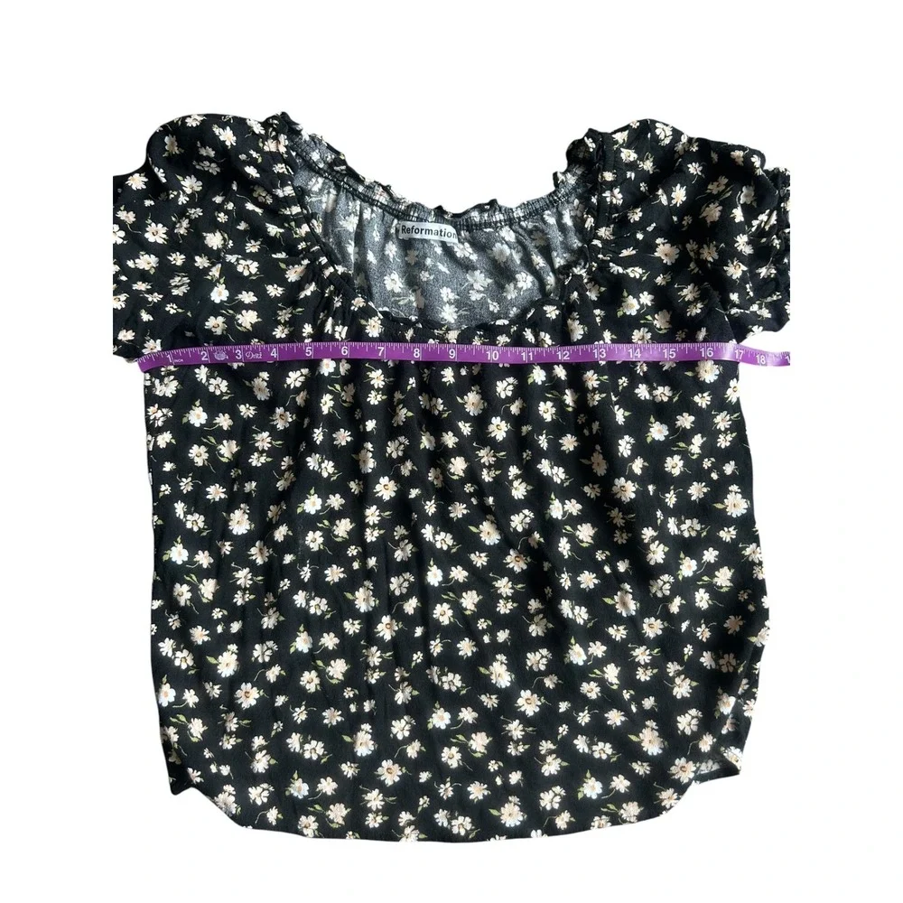 Reformation Cheyanne Top Haley Black Floral Puff Sleeve Scoop Neck Blouse Small